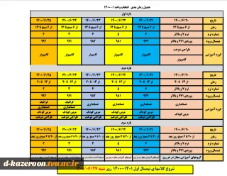 تقویم آموزشی و برنامه زمان بندی انتخاب واحد دانشجویان دوره های کارشناسی و کاردانی در نیمسال اول سال تحصیلی 1401 - 1400